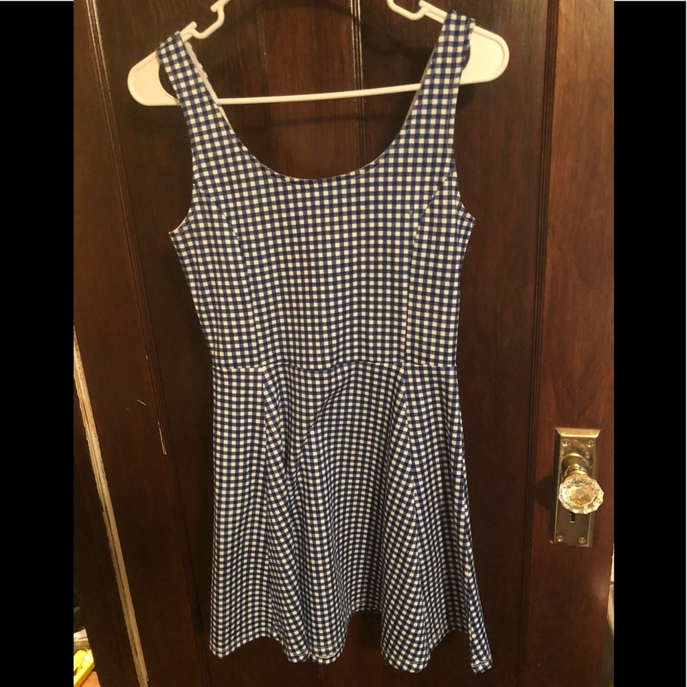 Blue Checkered Jersey Dress